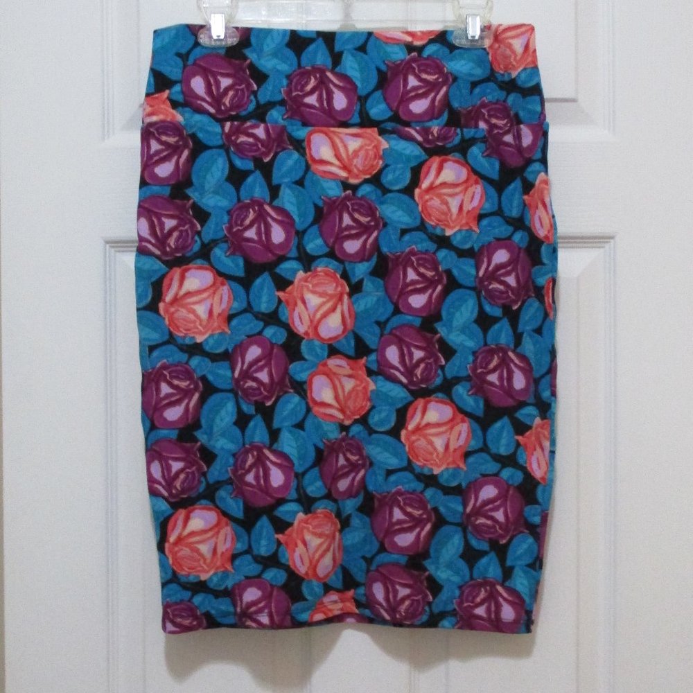 Lularoe Cassie Pencil Skirt Floral Roses sz L